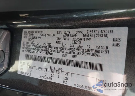 2019 Ford Escape Sel from USA, damaged, VIN 1FMCU9HD1KUB45701